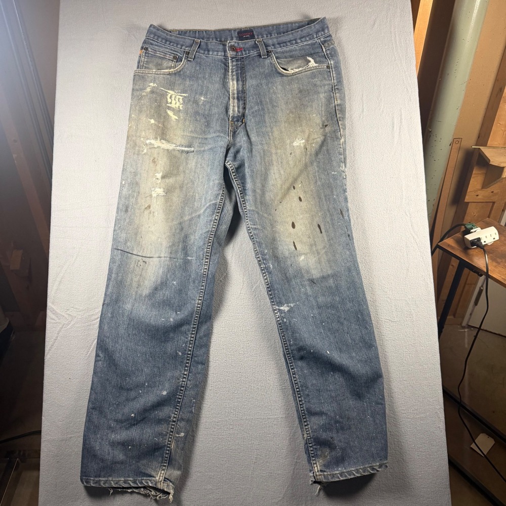 Vintage 90s Tommy Jeans Mens 36x32 Distressed Paint Splatter Straight Leg Denim